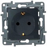 Розетка с заземлением без рамки Legrand Etika 1-м. шторки антрацит картинка